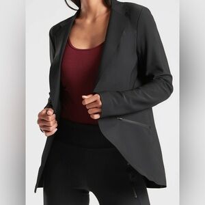 Athleta Black Interstellar Blazer Size 6 Small Stretch Jacket Pockets Button Up